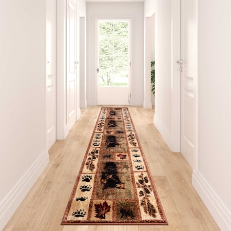 Flash Furniture 2' x 11' Brown Mother Bear & Cubs Olefin Area Rug OKR-RG113-211-BN-GG
